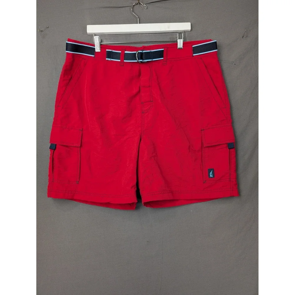 Nautica Mens Red Nylon Cargo Swim Trunks Shorts 38W 6255